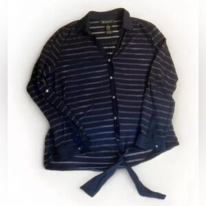 Sheer striped stretchy button down top